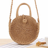 Round, handmade, wicker, bag with handle