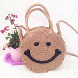 Round, handmade, wicker, bag with handle