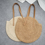 Round vintage handmade straw beach bag