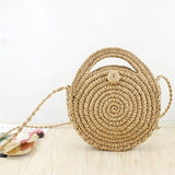 Round vintage handmade straw beach bag