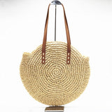 Round vintage handmade straw beach bag