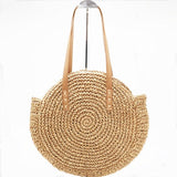 Round vintage handmade straw beach bag