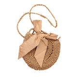 Round vintage handmade straw beach bag