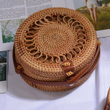 Round vintage handmade straw beach bag