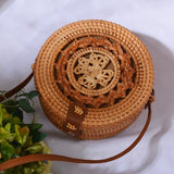 Round vintage handmade straw beach bag