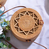 Round vintage handmade straw beach bag