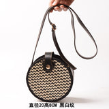 Round vintage handmade straw beach bag