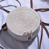 Round vintage handmade straw beach bag