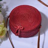 Round vintage handmade straw beach bag