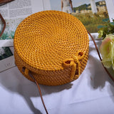 Round vintage handmade straw beach bag