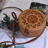 Round vintage handmade straw beach bag
