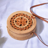 Round vintage handmade straw beach bag
