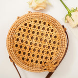 Round vintage handmade straw beach bag