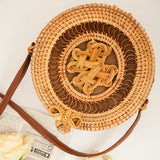 Round vintage handmade straw beach bag