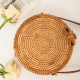 Round vintage handmade straw beach bag