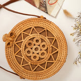 Round vintage handmade straw beach bag