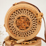 Round vintage handmade straw beach bag