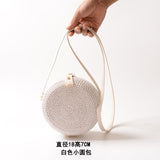 Round vintage handmade straw beach bag