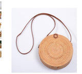 Round vintage handmade straw beach bag