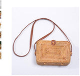 Round vintage handmade straw beach bag