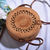 Round vintage handmade straw beach bag