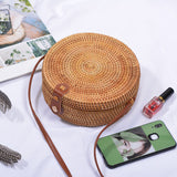 Round vintage handmade straw beach bag