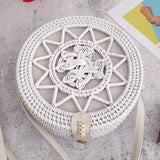 Round vintage handmade straw beach bag