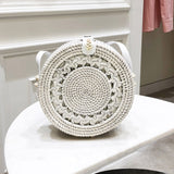 Round vintage handmade straw beach bag