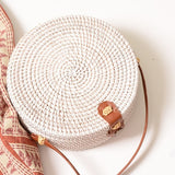 Round vintage handmade straw beach bag
