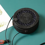 Round vintage handmade straw beach bag