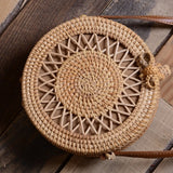 Round vintage handmade straw beach bag