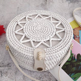 Round vintage handmade straw beach bag