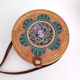 Round vintage handmade straw beach bag